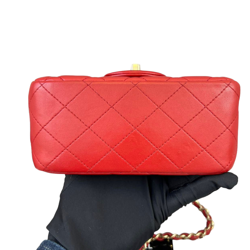 Classic Flap Square Mini Lambskin Red GHW