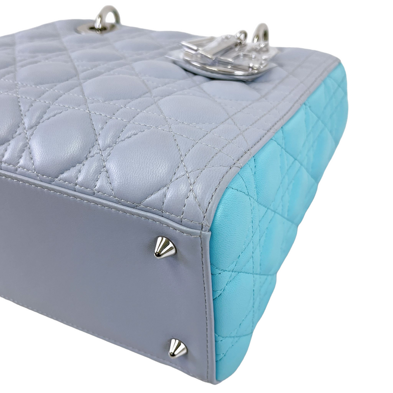 Bi-colour Lady Dior Lambskin Medium Blue SHW