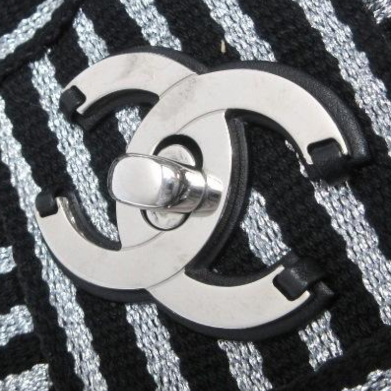 Woven Canvas Shopping Tote Black & Silver