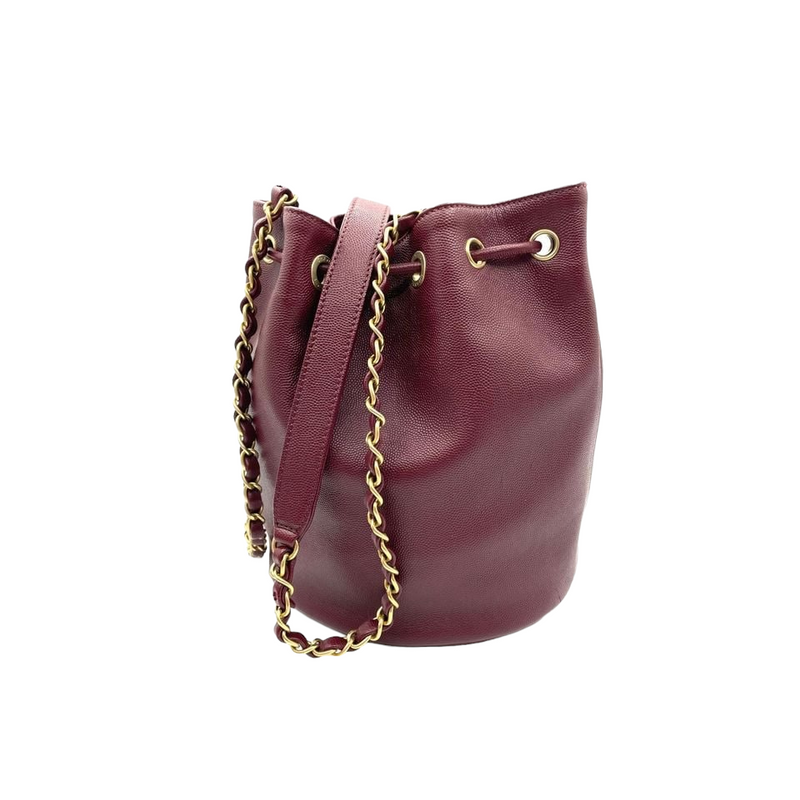 Medium Deauville Drawstring Bucket Caviar Burgundy GHW