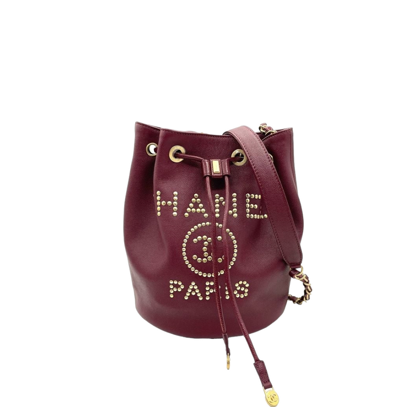 Medium Deauville Drawstring Bucket Caviar Burgundy GHW