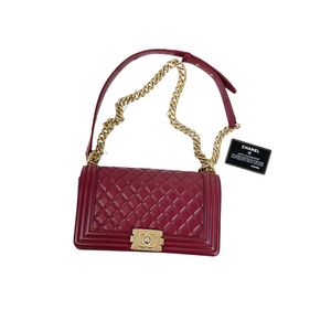 Quilted Old Medium Boy Calfskin Dark Red GHW