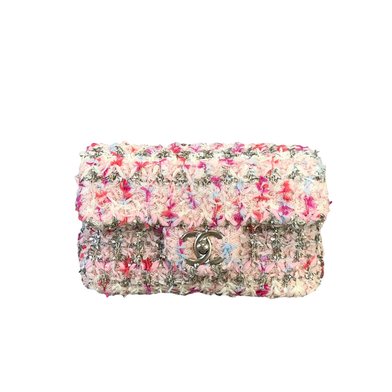 Mini Rectangular Flap Tweed Pink SHW