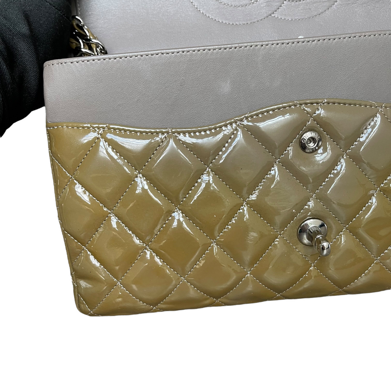 Jumbo Double Flap Patent Taupe SHW