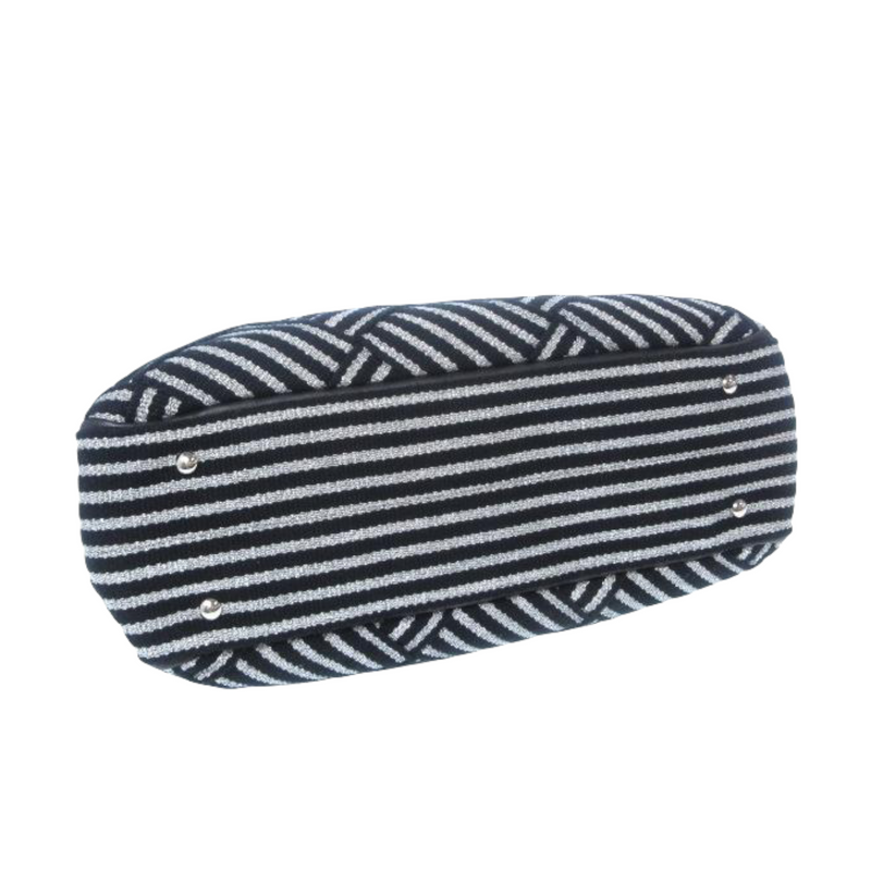 Woven Canvas Shopping Tote Black & Silver