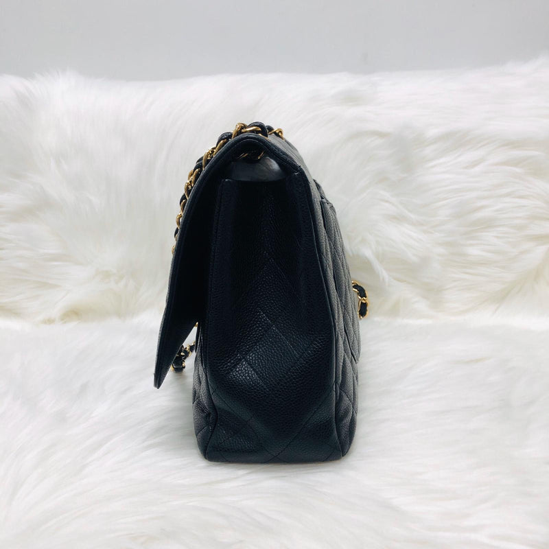 Single Flap Maxi in Black Caviar Leather with GHW