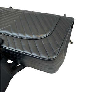 Classic Flap Jumbo Caviar Black Chevron SHW