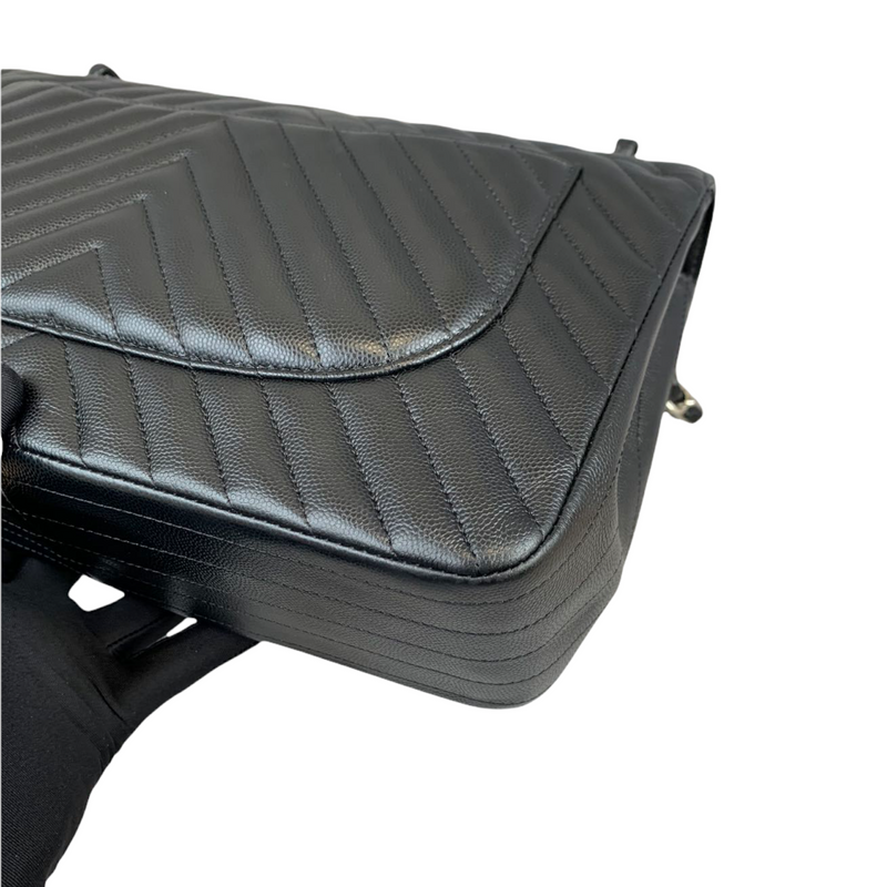 Classic Flap Jumbo Caviar Black Chevron SHW
