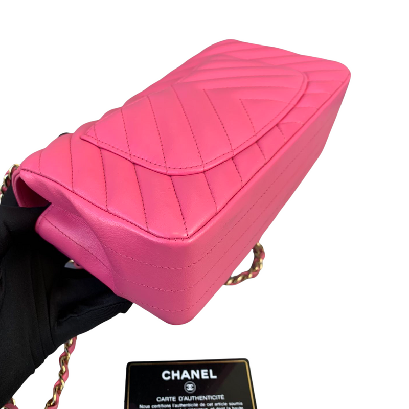 Classic Chevron Rectangle Flap Mini Lambskin Pink GHW