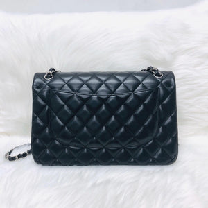 Jumbo Double Flap in Black Lambskin with SHW