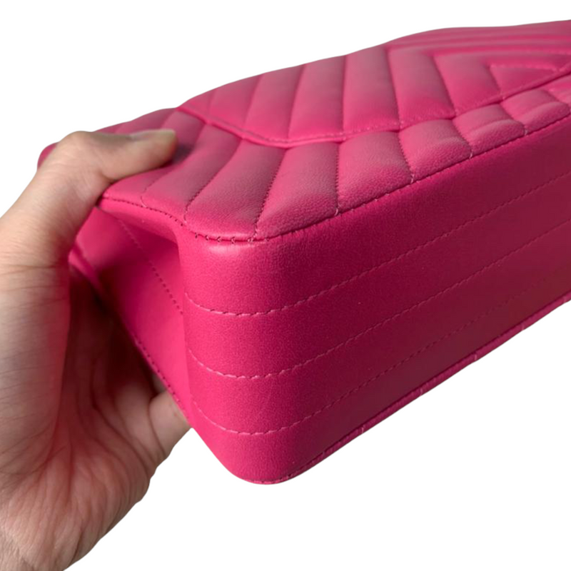 Classic Chevron Double Flap Medium Lambskin Pink GHW
