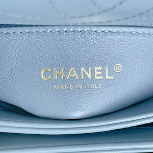Small Trendy CC Chevron Lambskin Blue GHW
