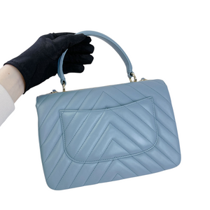 Small Trendy CC Chevron Lambskin Blue GHW