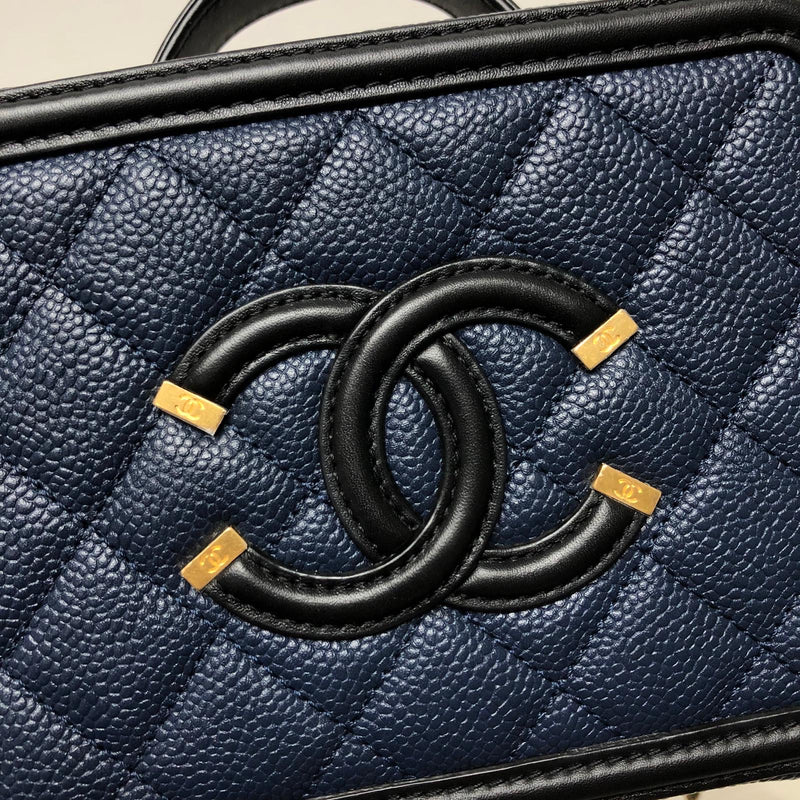 Small Caviar Quilted Filigree Vanity Case Blue/Black