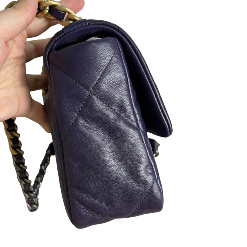 Chanel 19 Flap Compact Wallet Lambskin Beige GHW