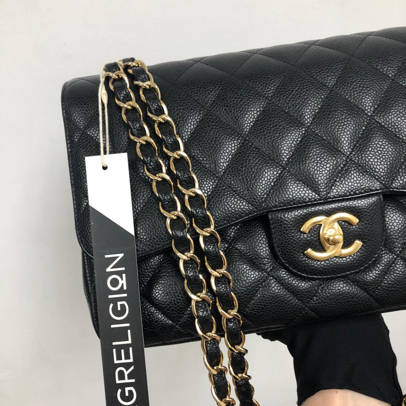 Classic Double Flap Jumbo Bag in Black Caviar with GHW