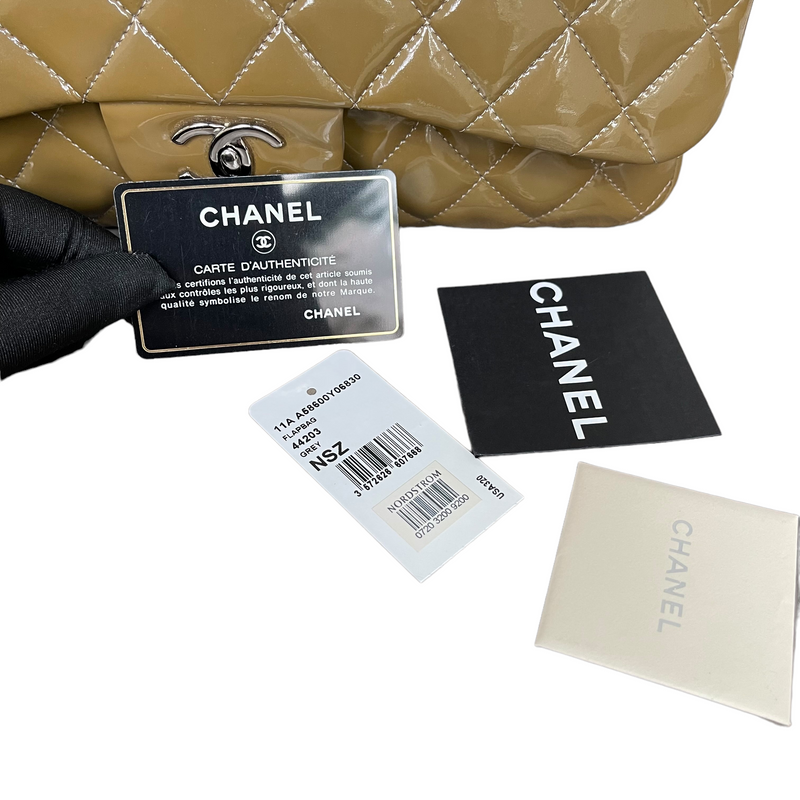 Jumbo Double Flap Patent Taupe SHW