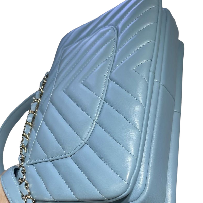 Small Trendy CC Flap Lambskin Chevron Quilted Light Blue SHW