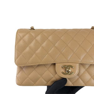 Classic Double Flap Caviar Medium Dark Beige GHW