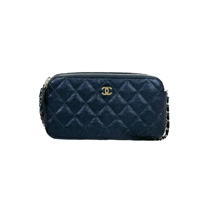 CHANEL Iridescent Metallic Pearly Blue Caviar Classic WOC Wallet