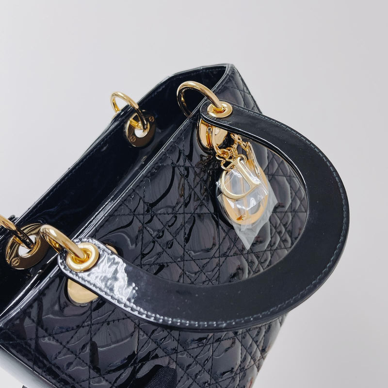 Lady Dior Patent  Medium Black GHW