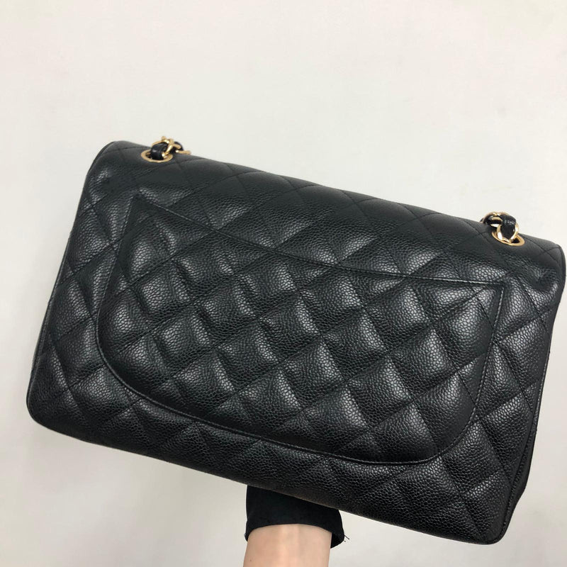 Classic Double Flap Jumbo Bag in Black Caviar with GHW