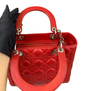 Medium Lady Dior Cannage Lambskin Red SHW