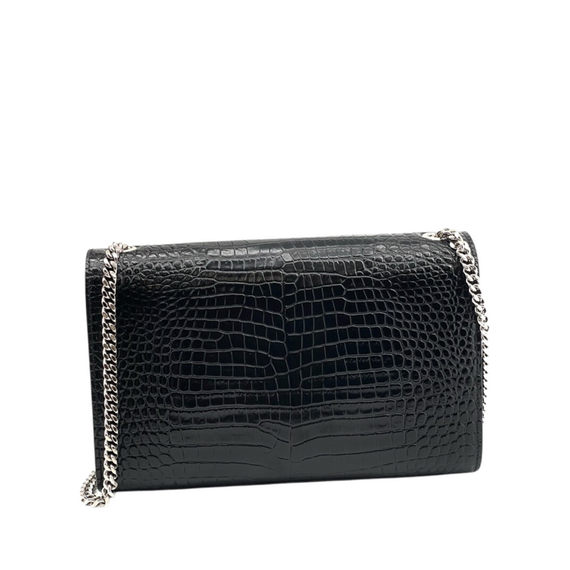 Kate Tassel Embossed  Croc Leather Black SHW