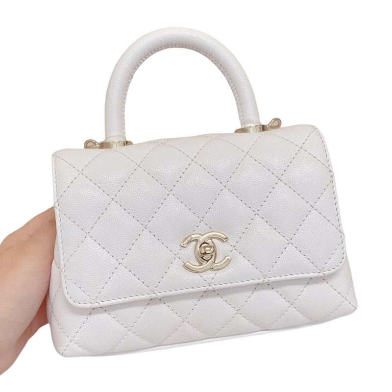 CHANEL Caviar Quilted Small Coco Handle Flap White 1286833