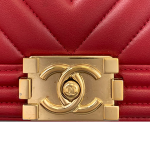 Old Medium Boy Chevron Calfskin Red GHW
