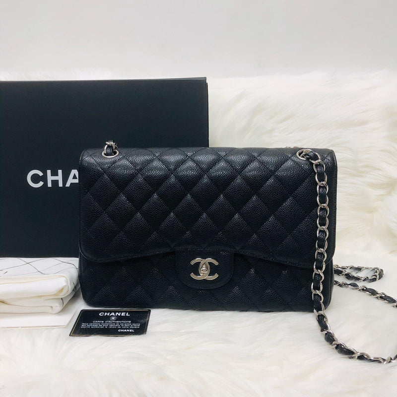 Classic Double Flap Jumbo Bag in Black Caviar with SHW
