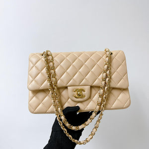 Double Flap Medium Lambskin Beige GHW