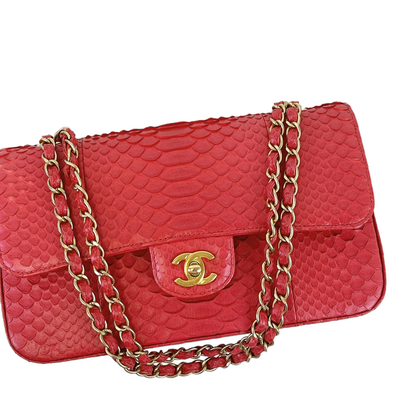 Classic Flap Medium Bag Python Red GHW