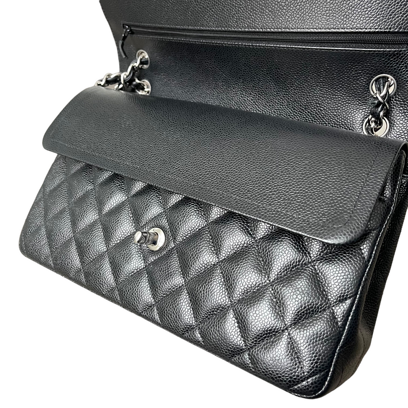 Chanel Timeless Classic 2.55 Jumbo Flap Bag in Black Caviar with