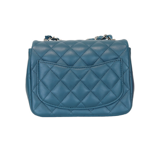 Mini Square Flap Cafskin Quilted Blue Fonce SHW