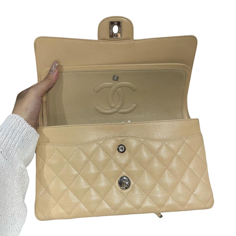 Classic Double Flap Caviar Medium Beige SHW