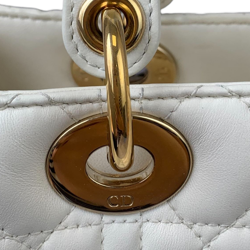 Cannage Lady Dior Medium White GHW