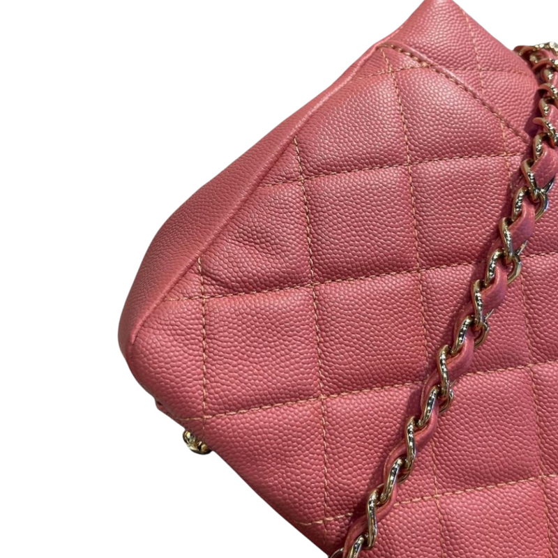 CHANEL 18S Pearly Pink Caviar Rectangular Mini Flap Bag Light Gold Hardware