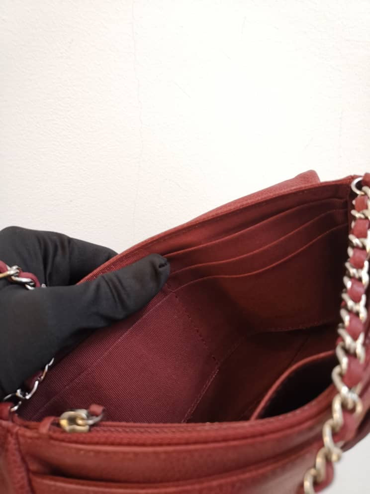 Crossbody Half Moon Flap Dark Red Caviar Leather with SHW