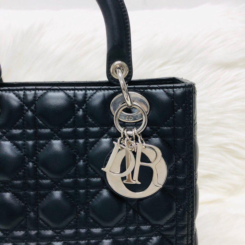 Classic Lambskin Cannage Medium Lady Dior Black Leather Bag