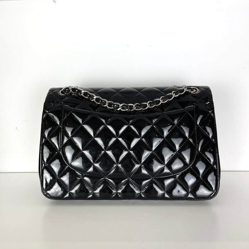 Double Flap Jumbo Quilted Patent in Black SHW