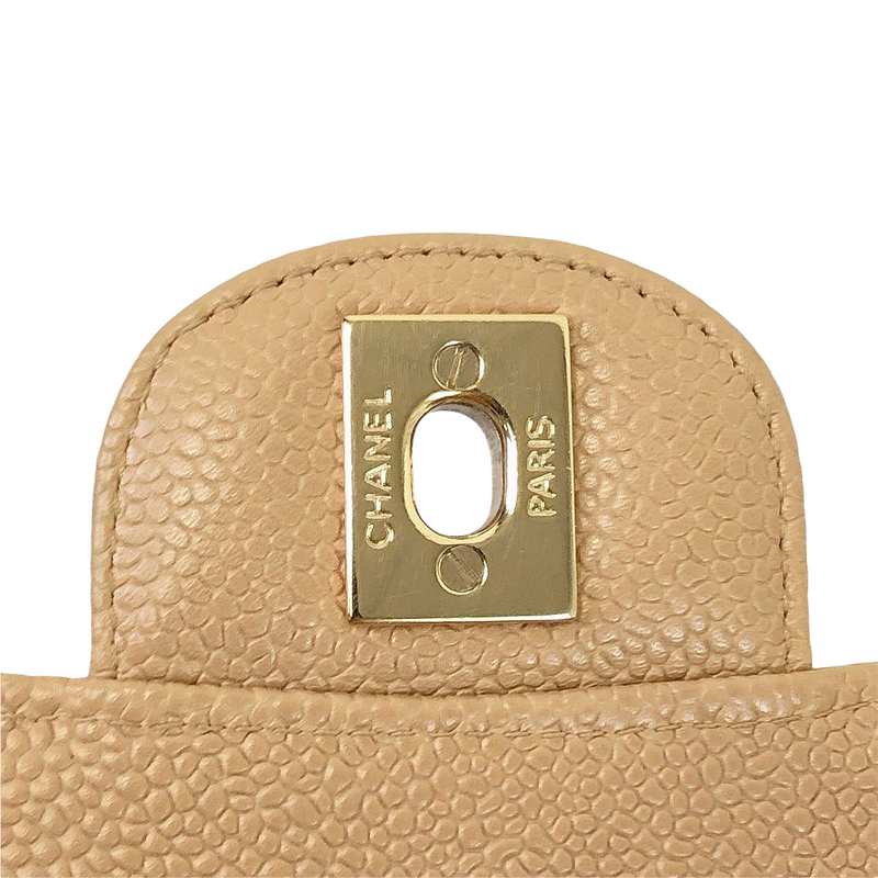 Classic Double Flap Caviar Medium Dark Beige GHW