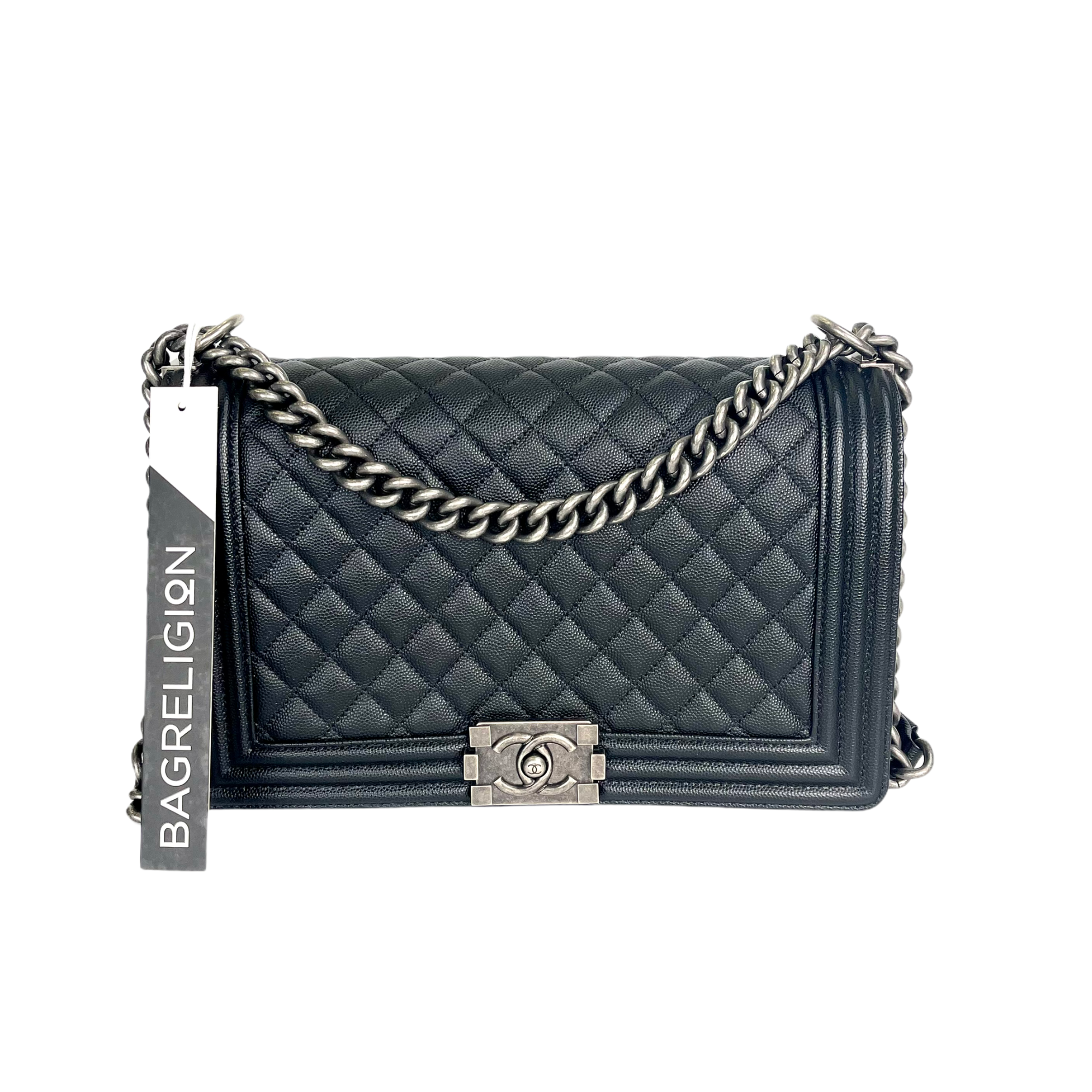 Chanel Boy Old Medium Caviar Ruthenium Hardware Black – Bag Religion