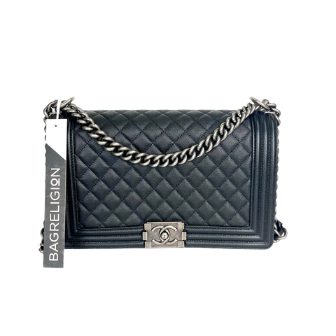 Chanel Boy Old Medium Caviar Ruthenium Hardware Black Bag Religion