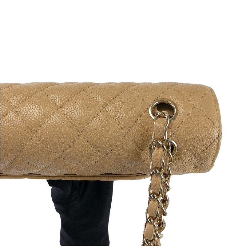 Classic Double Flap Caviar Medium Dark Beige GHW