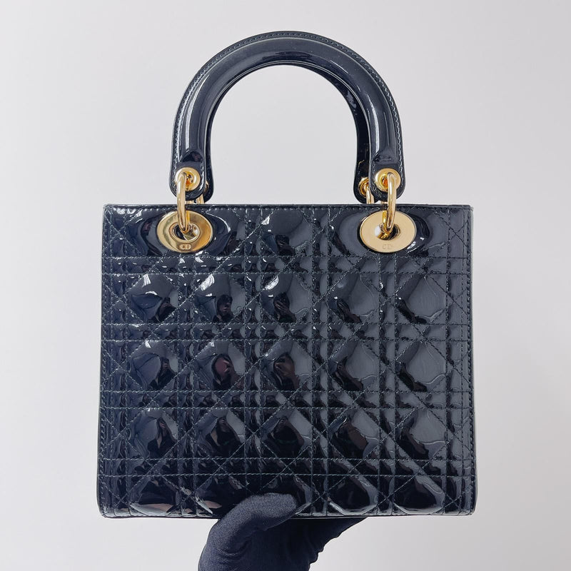 Lady Dior Patent  Medium Black GHW