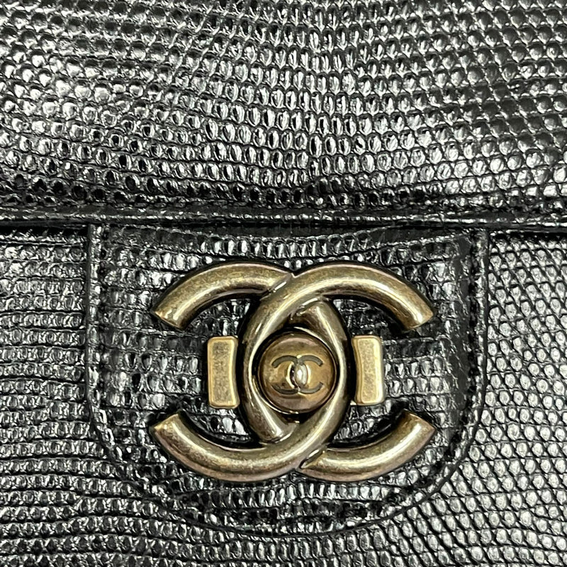 Chanel small green lizard leather flap bag GHW