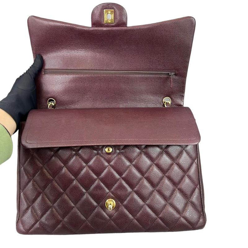 Double Flap Maxi Caviar Burgundy GHW