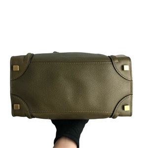 Mini Luggage Bag Drummed Leather Olive Green GHW