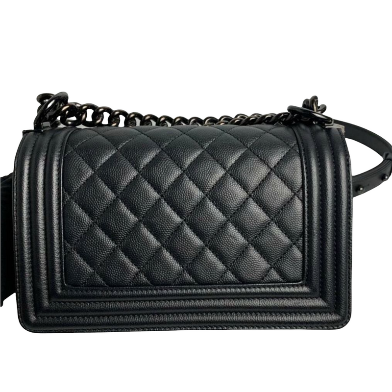 Chanel So Black Boy Flap Bag Quilted Lambskin Small Gray